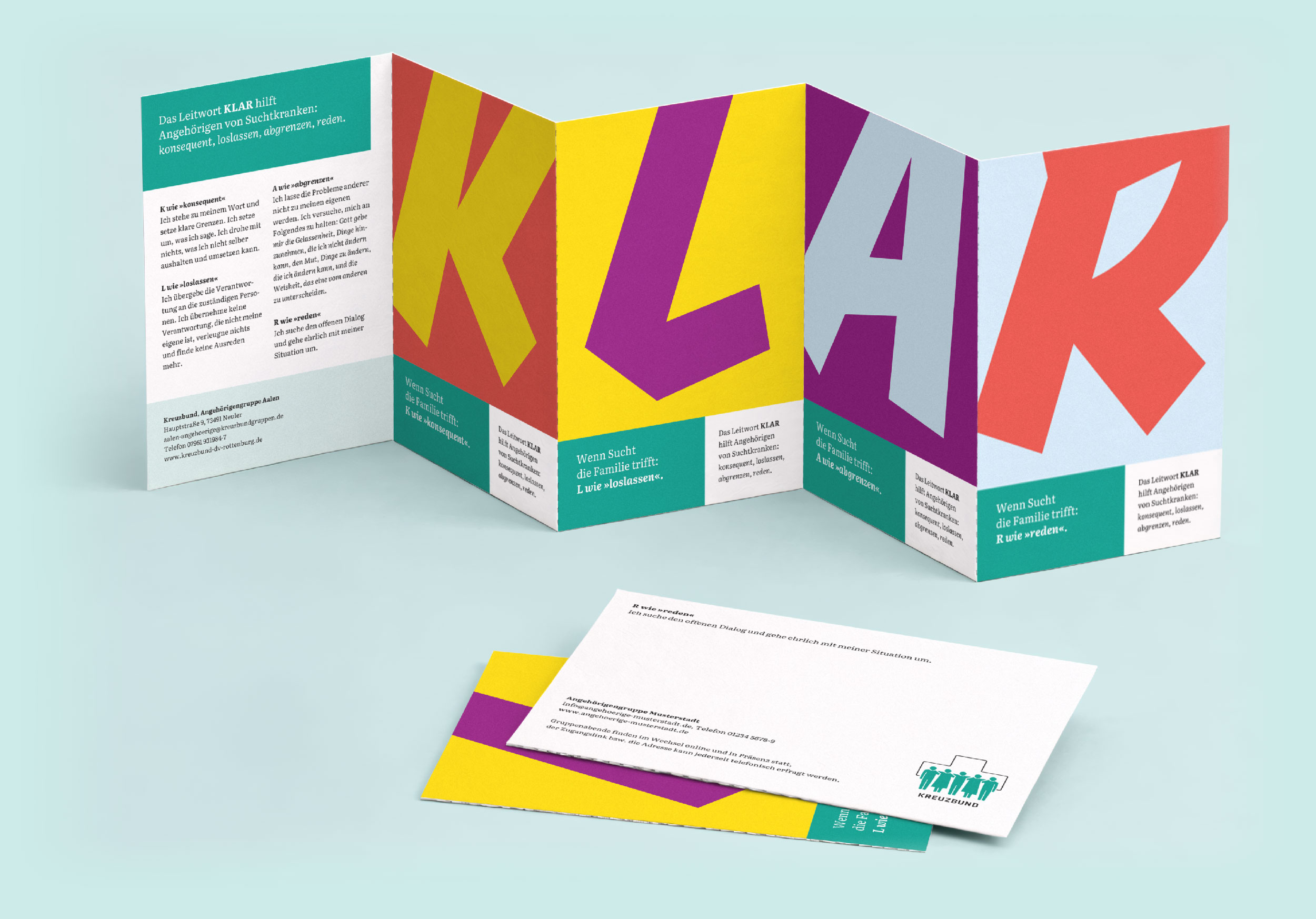 Das Leitwort KLAR begleitet viele Angehörige im Alltag. Auf Wunsch stellen wir unsere handlichen Merkkarten zur Verfügung.